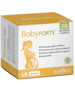 BabyFORTE Folsäure + Omega-3 ohne Jod, 180 Kapseln, Vorderseite Verpackung