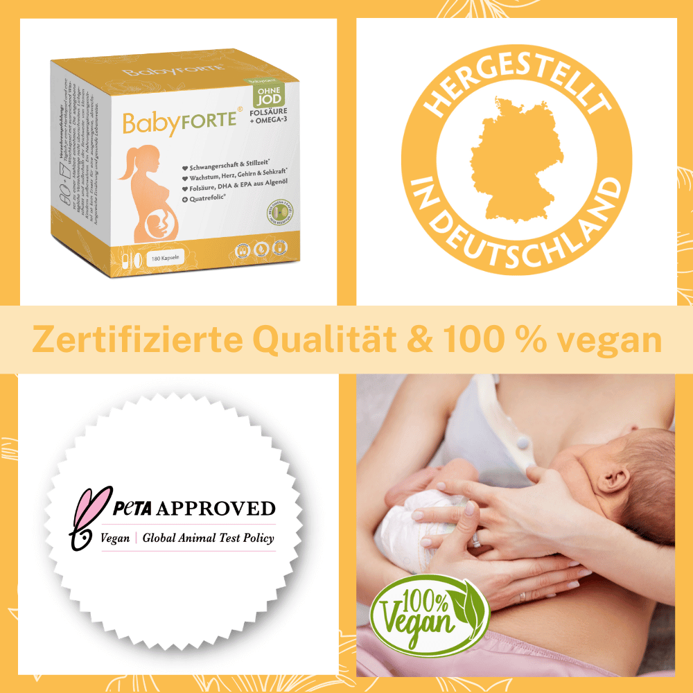 BabyFORTE Folsäure + Omega-3 ohne Jod, 16 Mikronährstoffe, Magnesium, Vitamin B12, Vitamin C, Vitamin D, DHA, EPA