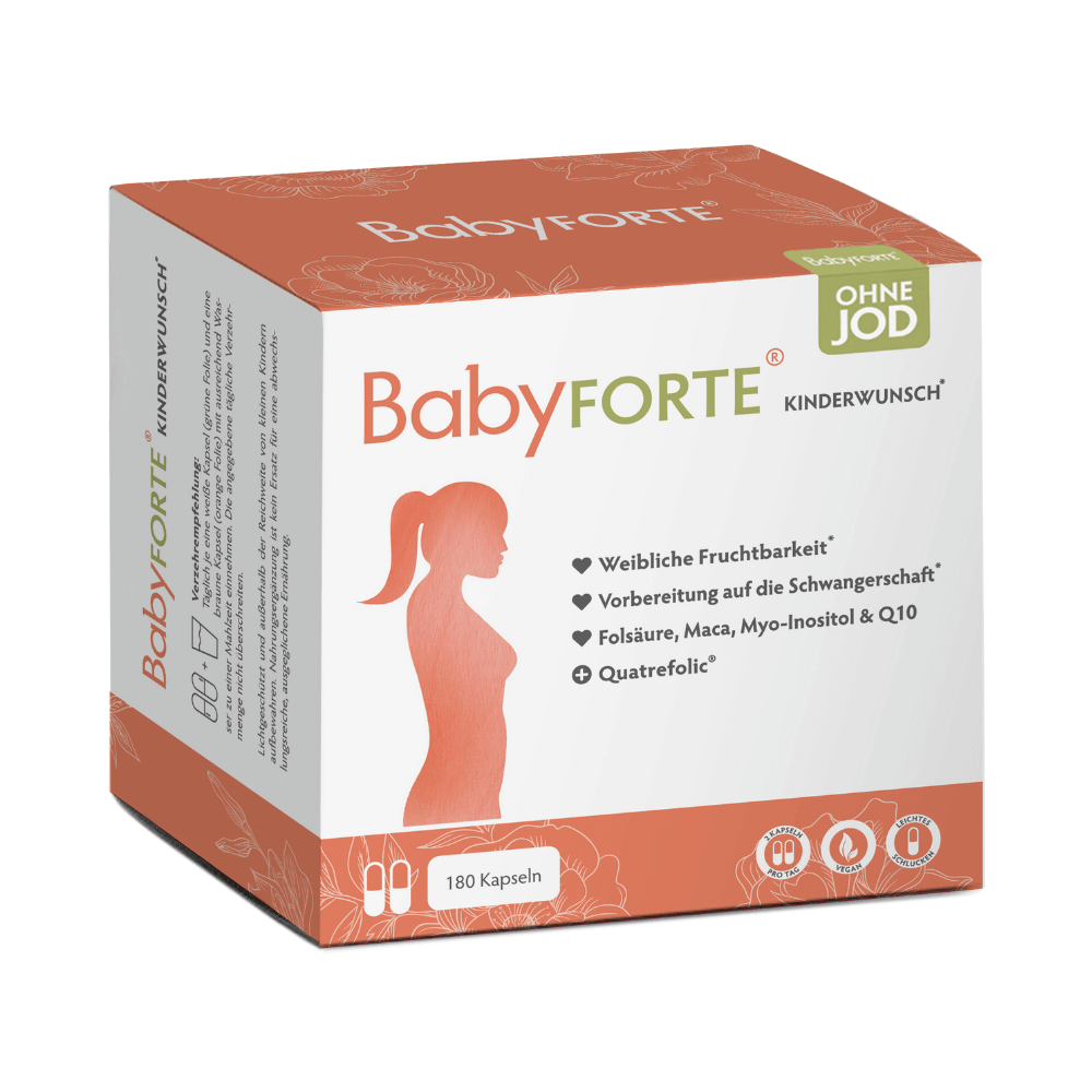 BabyFORTE Kinderwunsch ohne Jod, 180 Kapseln, Vorderseite Verpackung
