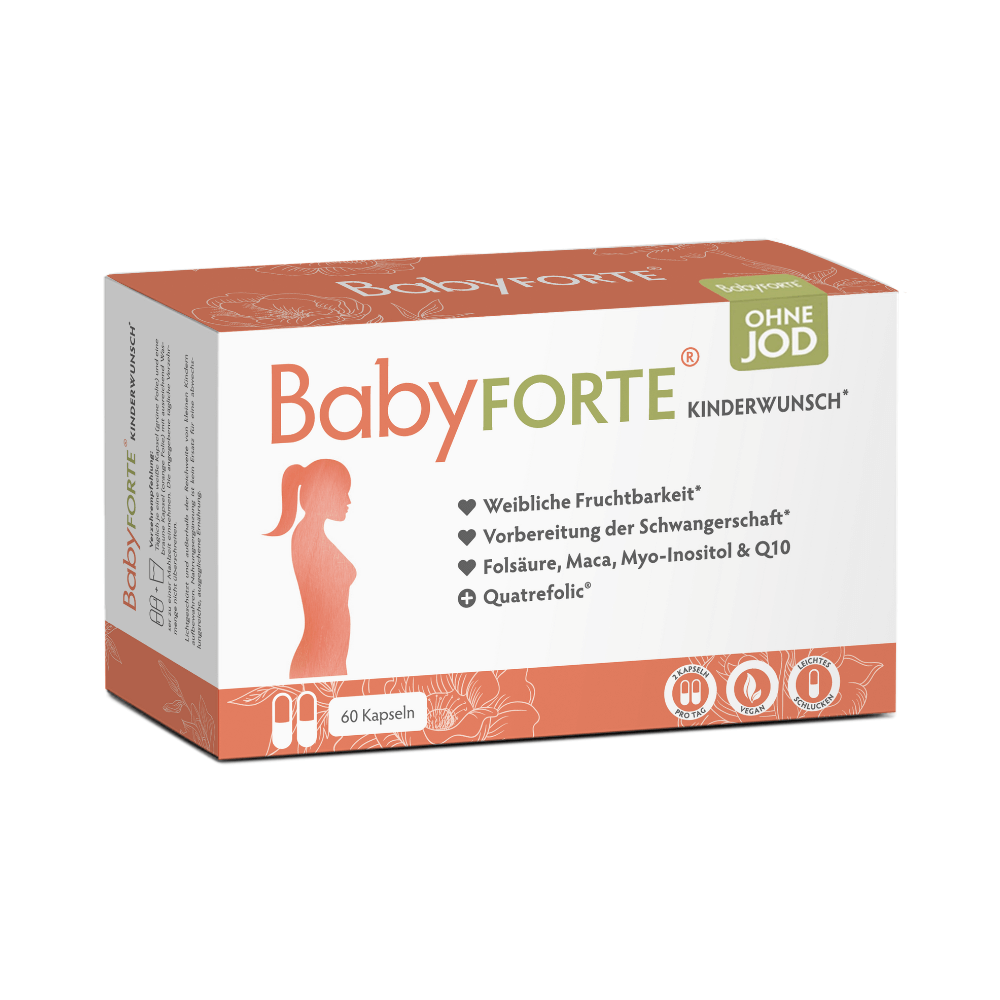 BabyFORTE Kinderwunsch ohne Jod, 60 Kapseln, Vorderseite Verpackung