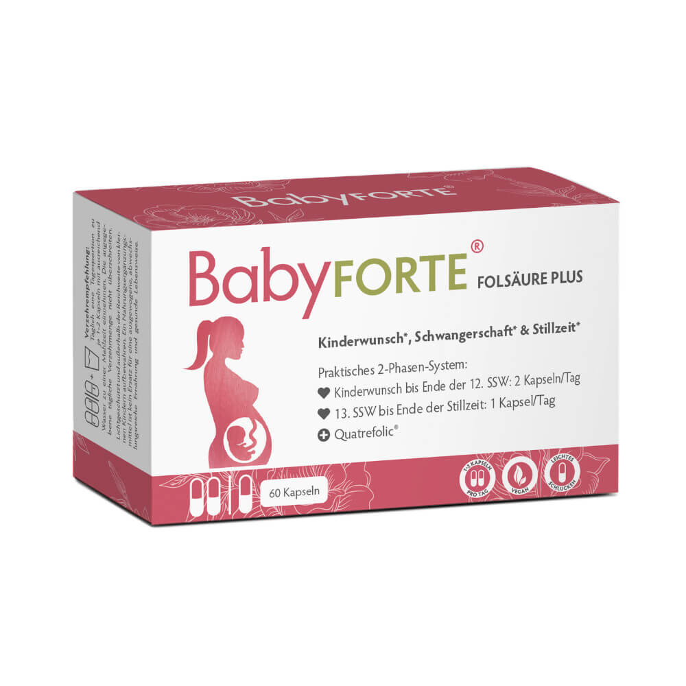 BabyFORTE FolsäurePlus, 60 Kapseln, Vorderseite Verpackung