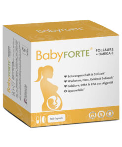 BabyFORTE Folsäure + Omega-3, 180 Kapseln, Vorderseite Verpackung