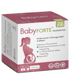 BabyFORTE FolsäurePlus ohne Jod, 180 Kapseln, Vorderseite Verpackung