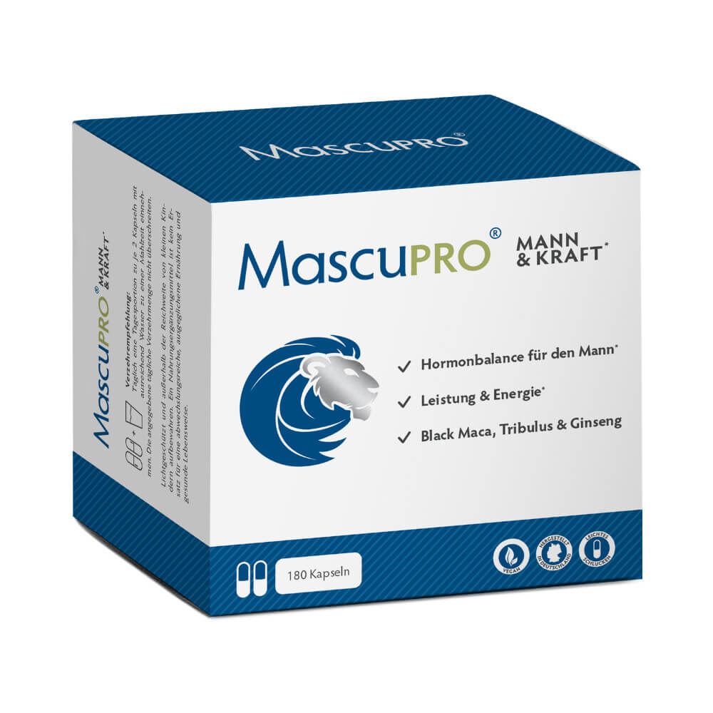 MascuPRO Mann & Kraft, 180 Kapseln, Vorderseite Verpackung