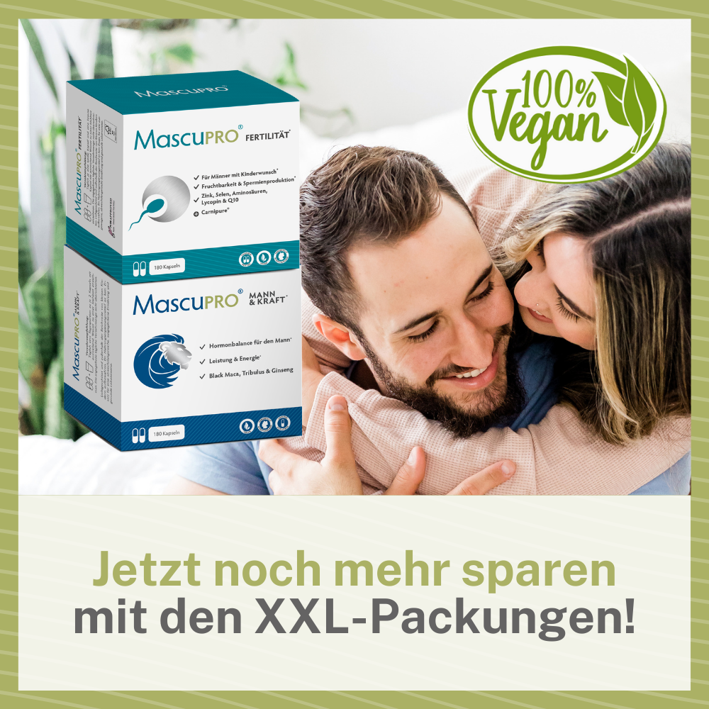 MascuPRO Löwenkraft gibt es auch als Großpackung mit 180 Kapseln für 90 Tage
