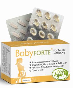BabyFORTE Folsäure + Omega-3, 60 Kapseln, Vorderseite Verpackung