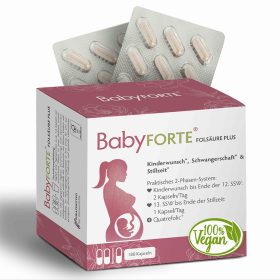 BabyFORTE FolsäurePlus, 180 Kapseln, Vorderseite Verpackung