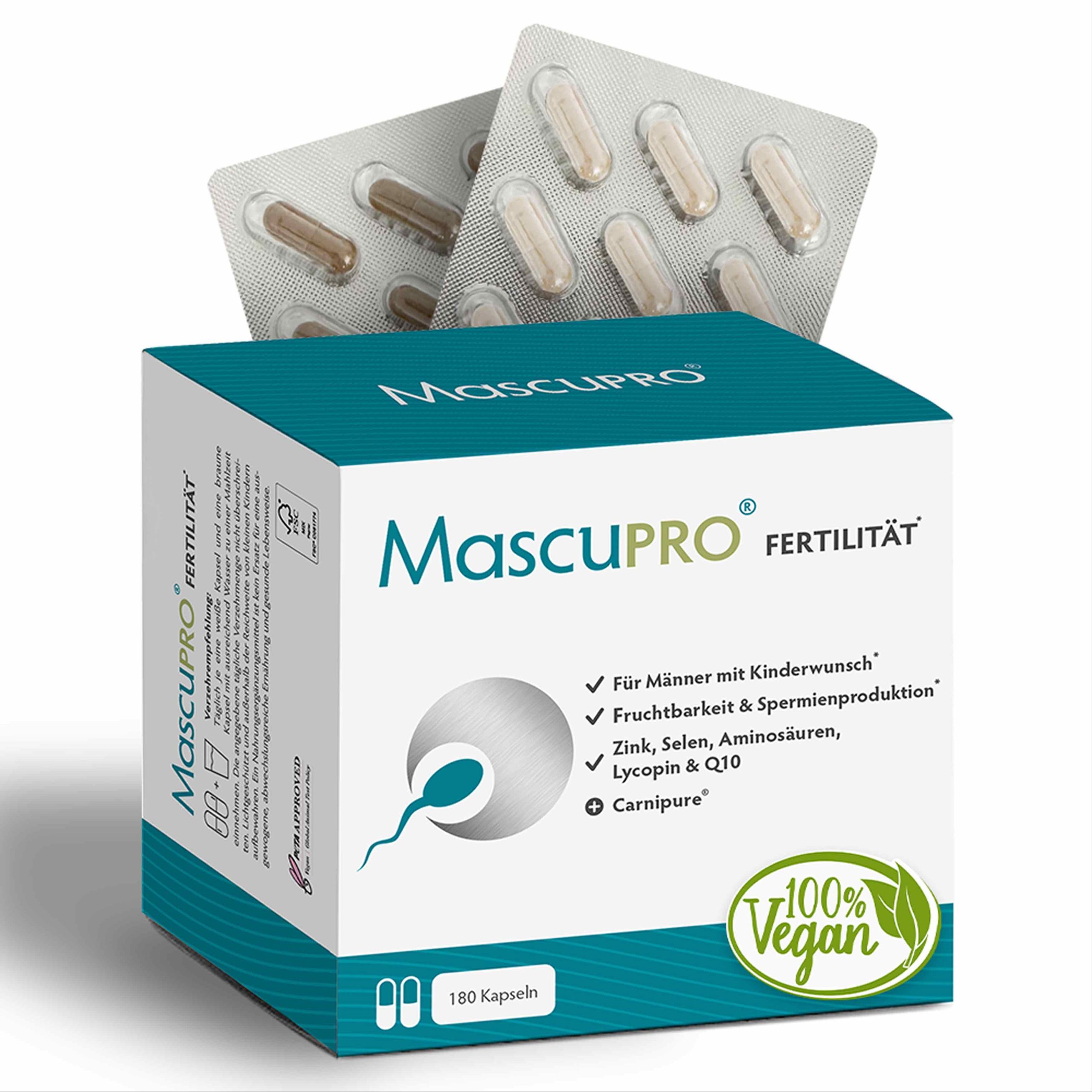 MascuPRO Fertilität, 180 Kapseln, Vorderseite Verpackung
